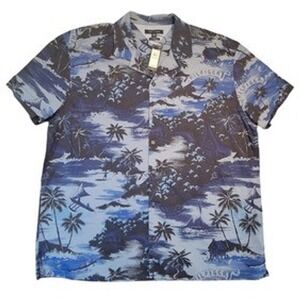 Tommy‎ Hilfiger Mens XXL Blue Palm Tree Print Short Sleeve Button Up Shirt